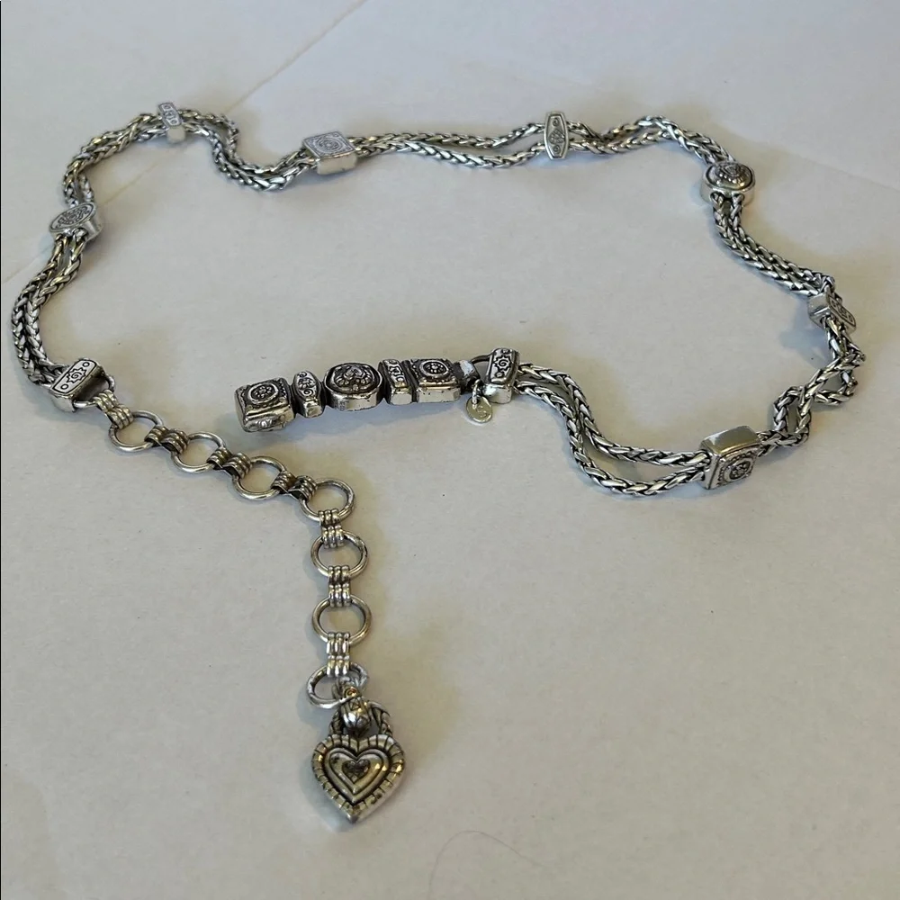 BRIGHTON SILVER TONE DOUBLE CHAIN ADJUSTABLE METAL BELT 35” LONG